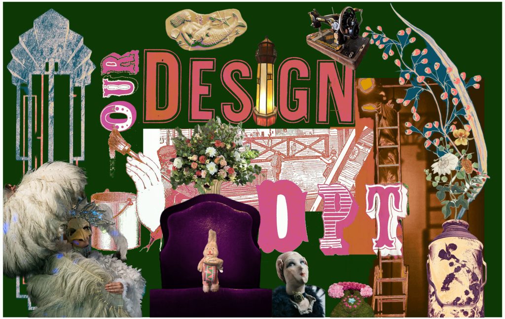 A graphic and photographic collage that says "OUR DESIGN DPT" with a range of illustrations surrounding the text.