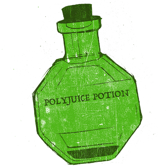 Green bottle with the words 'Polyjuice Potion' written on the front.
