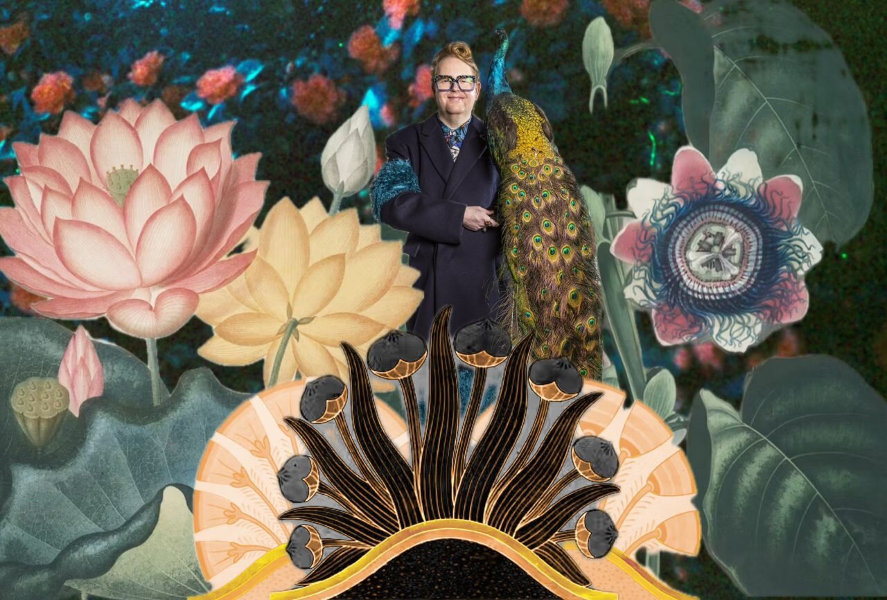Floral installation being built on its armature