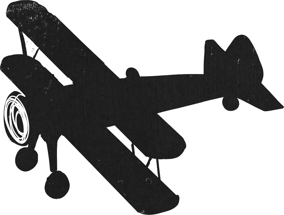 A black silhouette of a biplane, from the artwork for A Night at The Museum.
