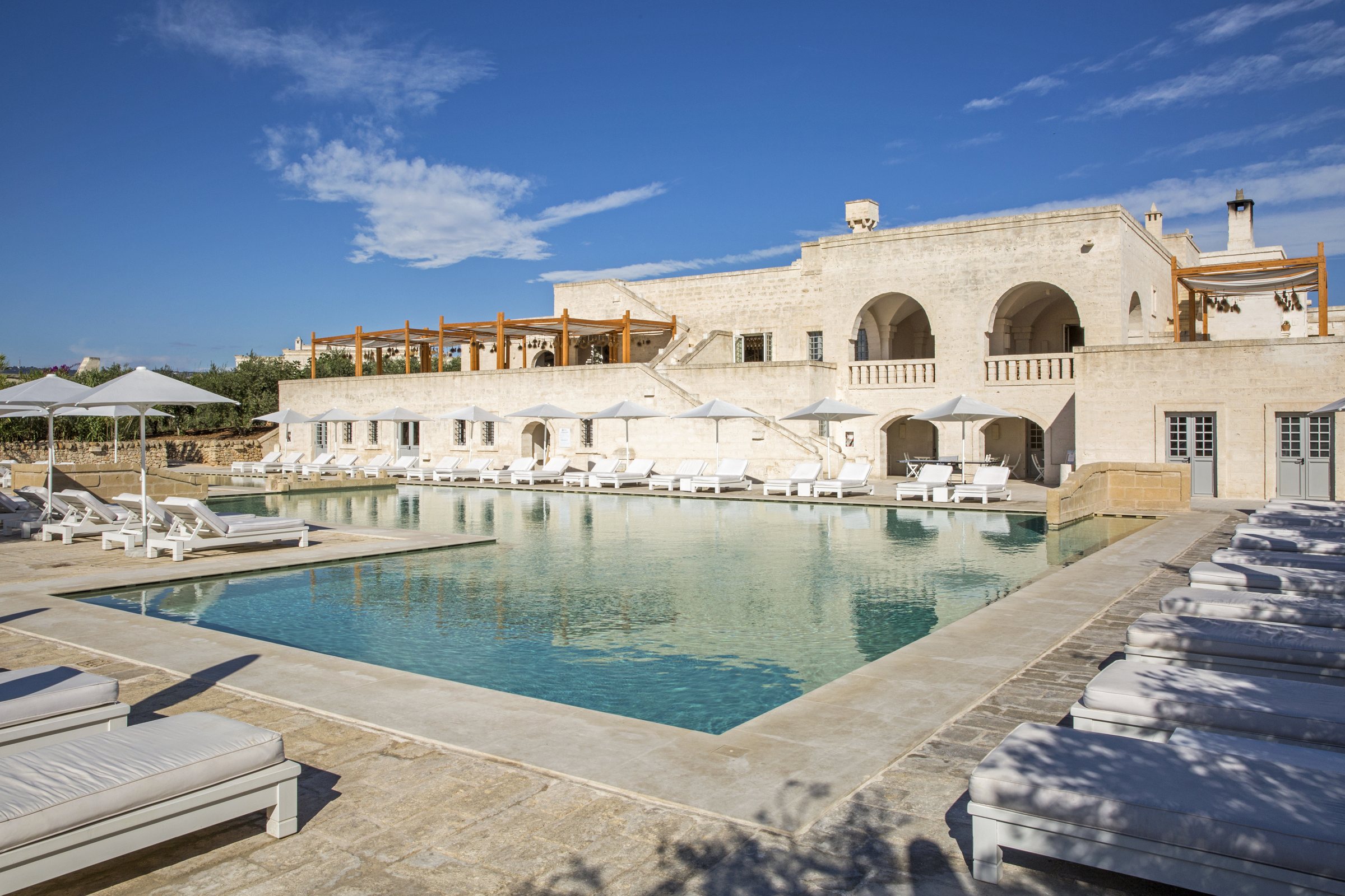 The pool and the stone terraces.