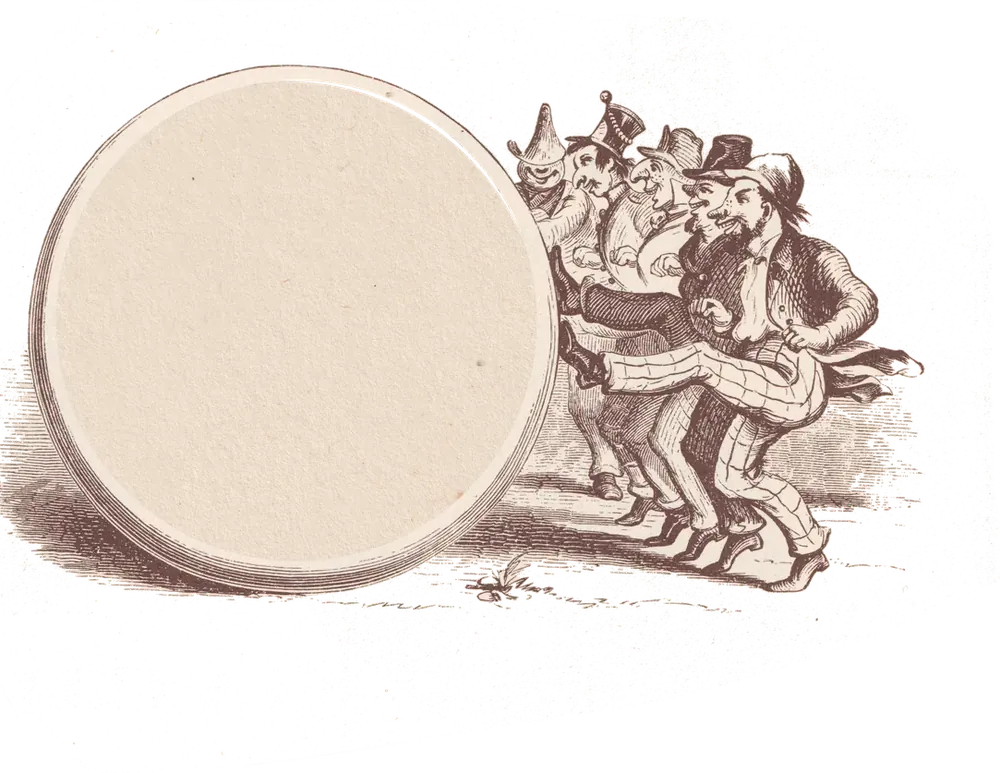 A bass drum pushed along by a crowd.