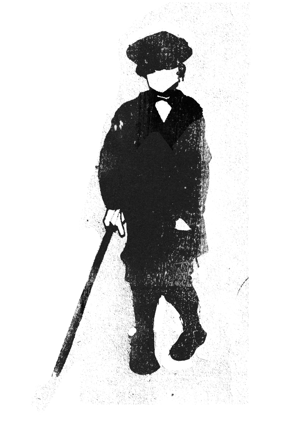 Tiny Tim in silhouette with his crutch